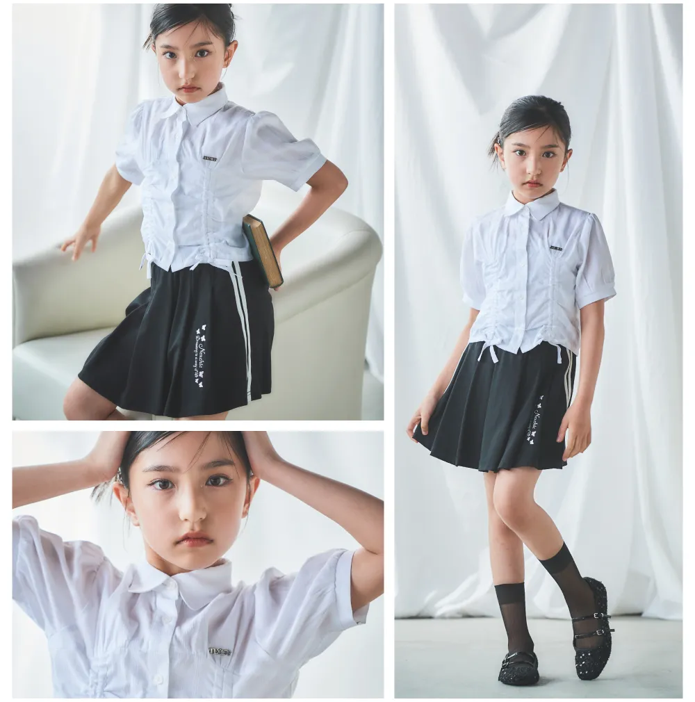nexchic（ネクスシック）リリアナ 2025年春夏 女の子向けコーディネート例1着用アイテム詳細：ブラウス、スカート