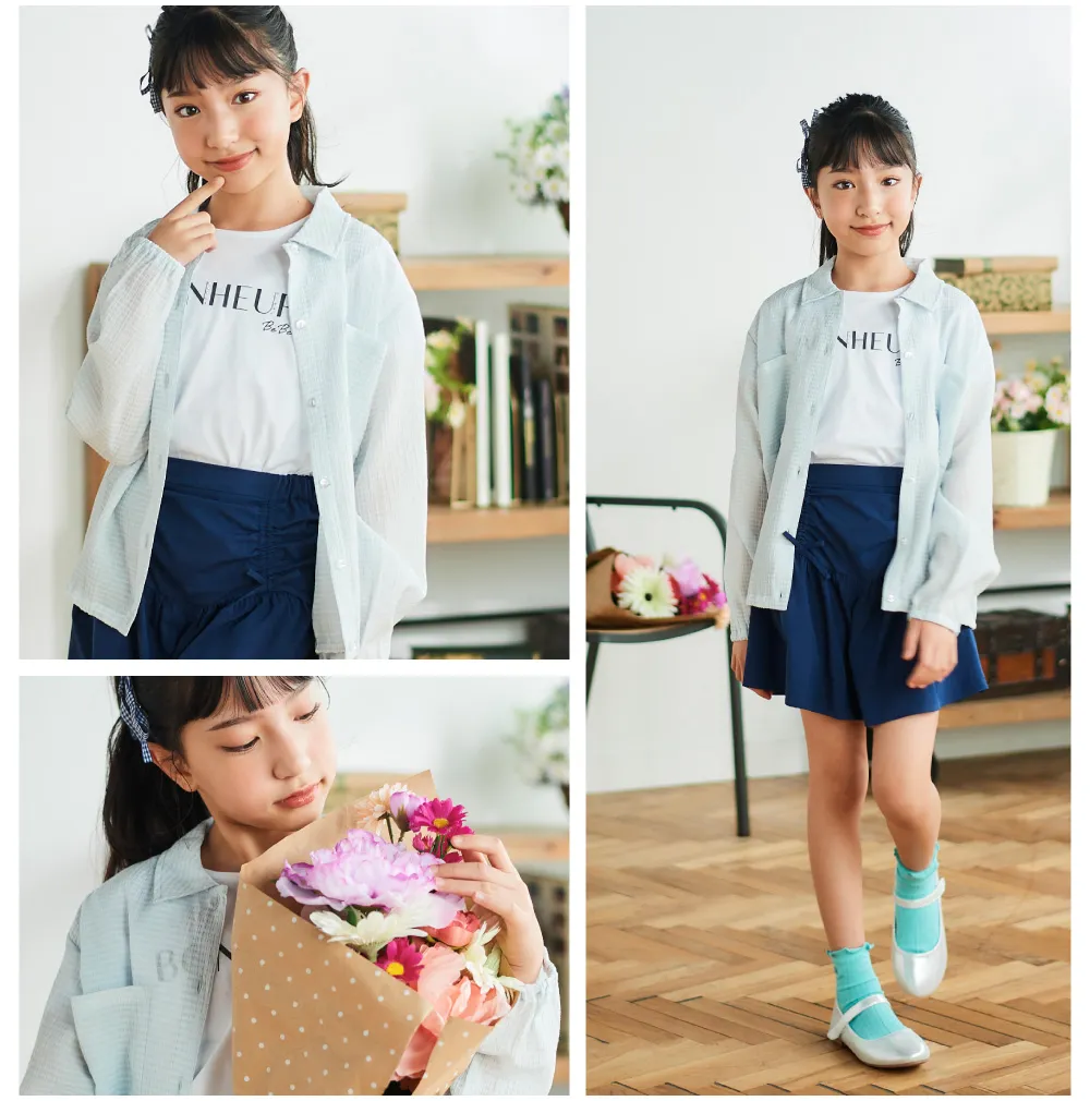 BeBe 2026春夏新作 フリルワンピースとパンツのコーディネート詳細