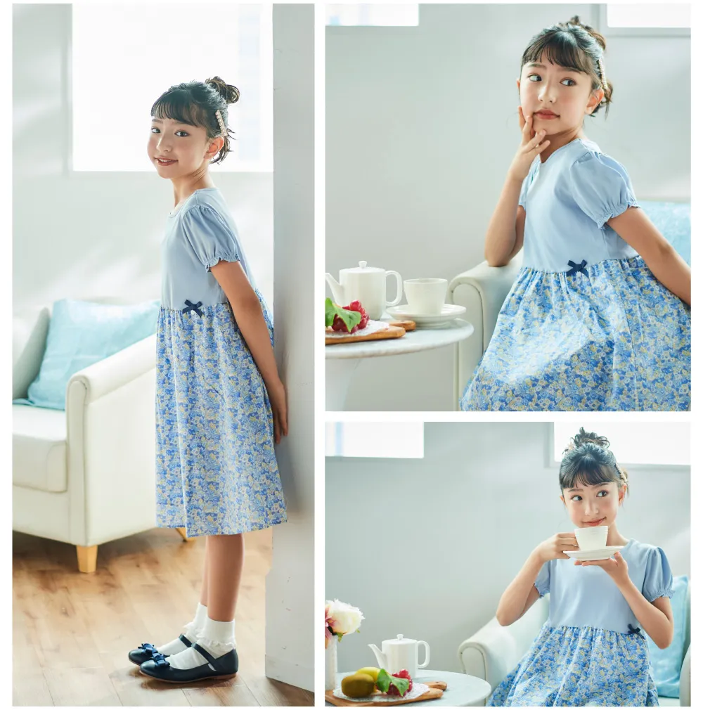 Tartine et Chocolat 2026春夏新作 フリルTシャツとストライプ柄スカートのディテール