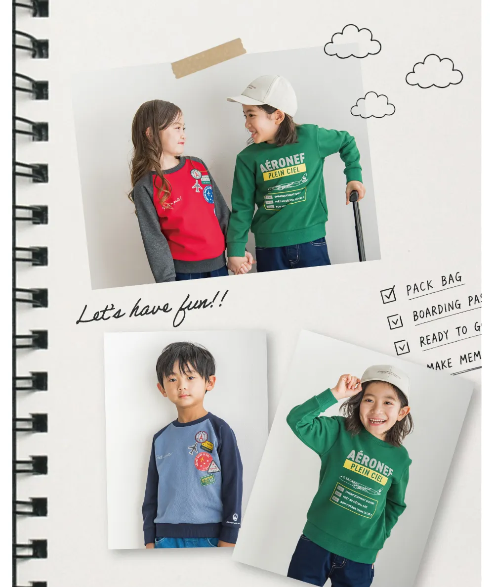 BeBe × JAL コラボコレクション子供服と旅のイメージ