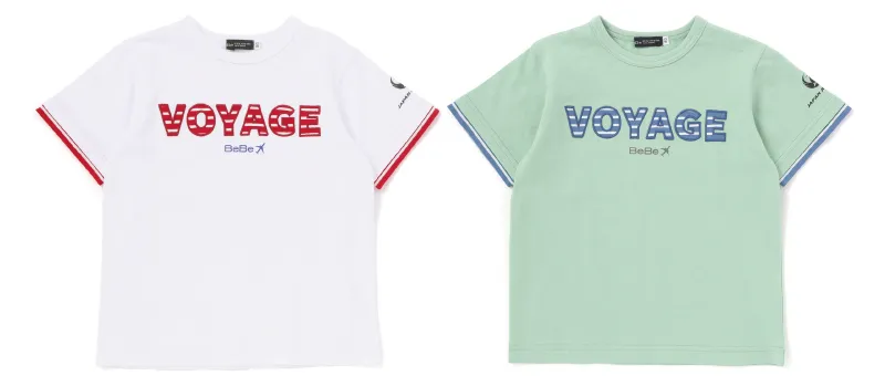 BeBe × JAL コラボ VOYAGEボーダーロゴパッチ半袖Tシャツのカラーバリエーション