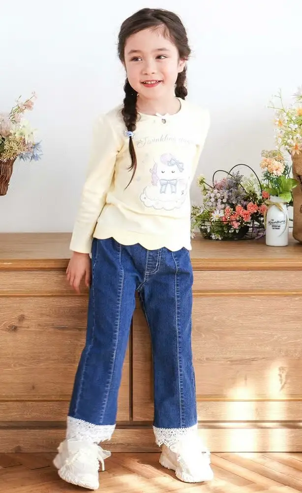 【22℃におすすめ】裾スカラップ長袖Tシャツ+9分丈デニム