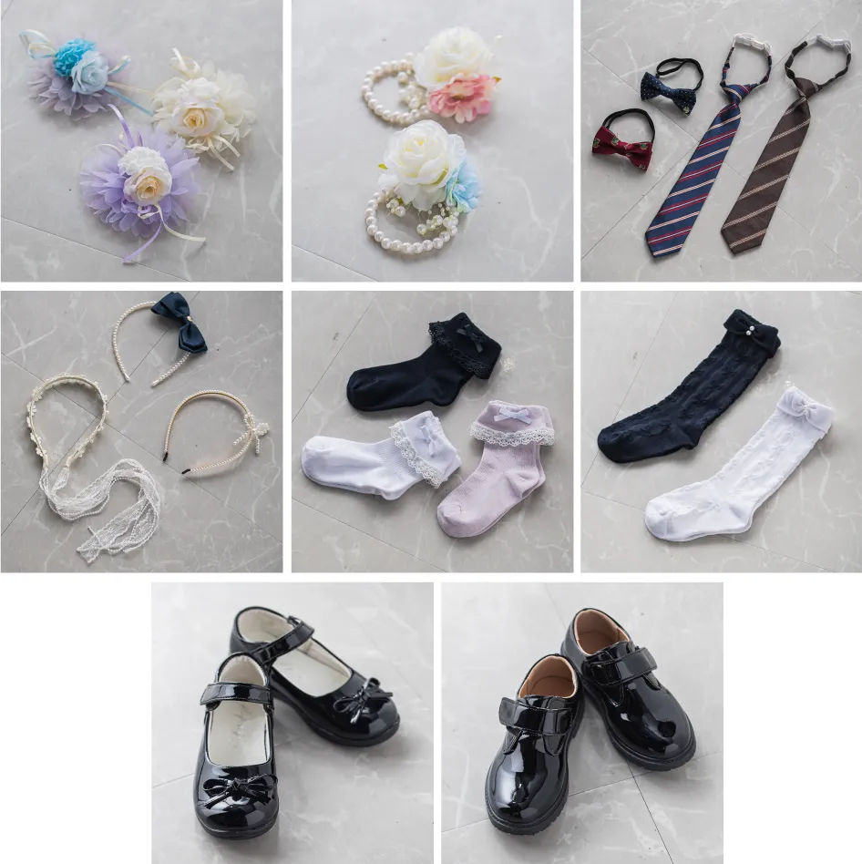 SLAP SLIPのセレモニー小物（カチューシャ、コサージュなど）を着用したキッズモデルのアップ写真