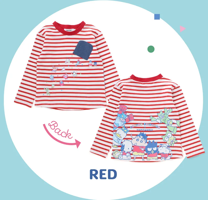 デニムポケット付きバックプリントTシャツ（はぴだんぶいコラボ）のポケットからのぞくキャラクターディテール