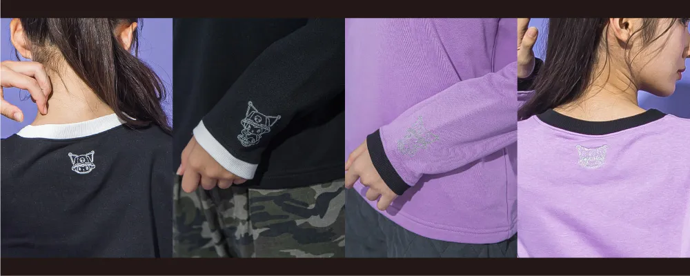 Tシャツの後ろ襟元にあるクロミの刺繍のクローズアップ画像