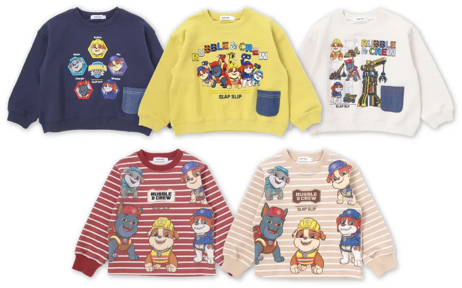 SLAP SLIP パウ・パトロール ラブル＆クルー トレーナーのキャラクター集合デザインディテール