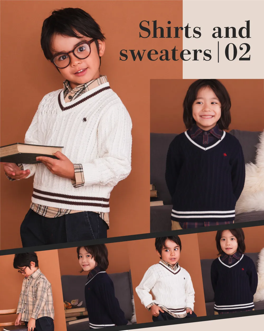 SLAP SLIP×POLO BCS ライン入りセーターとチェック柄シャツのトラッドコーディネート例