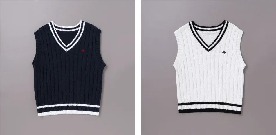 POLO BCS Vネックニットベストのロゴや素材感のディテール