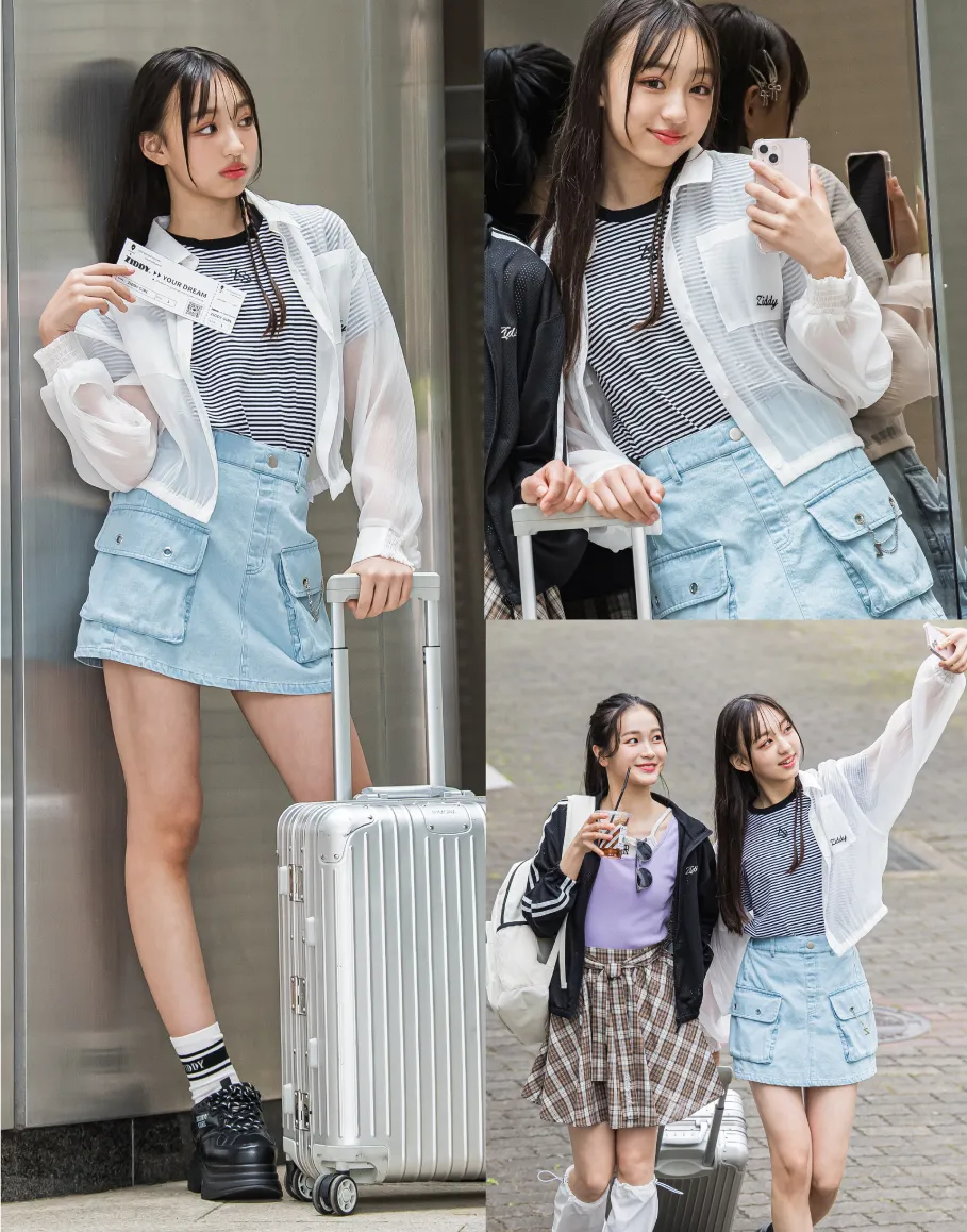 ZIDDY シアーシャツとTシャツのコーディネート